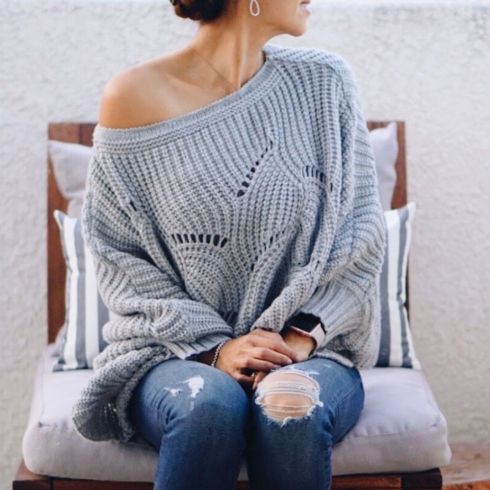 KYLIE Loose Knit Dolman Sweater - GREY - Picture 1 of 3